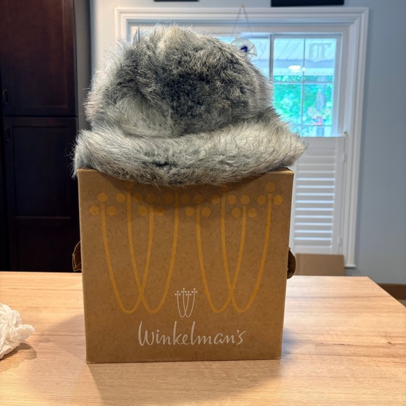 Winkelman's Accessories - Winkelman's Vintage Faux Fur Cloche Hat Grey White Winter Plush Bucket Hat